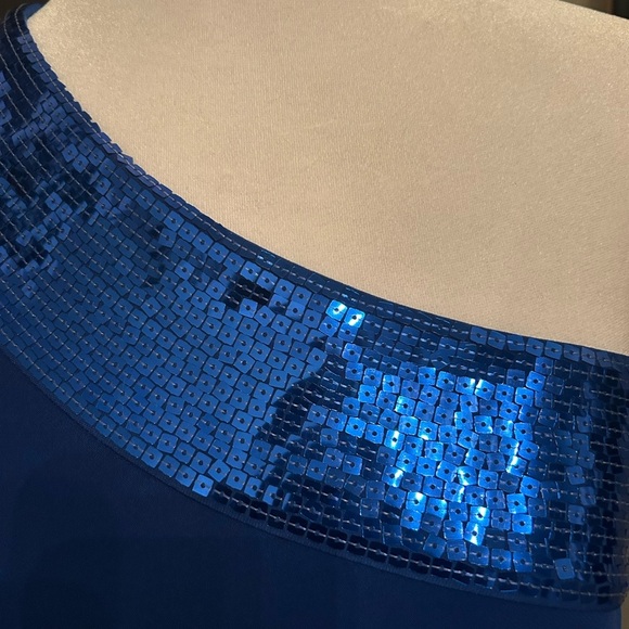 Calvin Klein Royal Blue One Shoulder Sequin Detail Cocktail Trapeze Dress Sz 4 - Picture 9 of 11